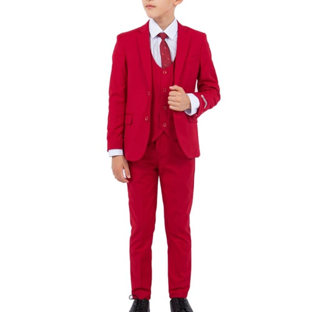 Premium Red Notch Lapel 5 Piece Stacy Adams Boy's Suit